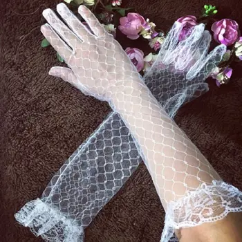 652F Свадебные кружевные длинные перчатки с оборками Элегантные летние варежки до локтя для женщин Девушки Свадьба Хэллоуин Вечеринка