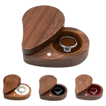 Деревянная коробка для колец в форме сердца Креативная шкатулка для драгоценностей из массива дерева, серьги, коробка для хранения ювелирных изделий, подарок для предложения руки и