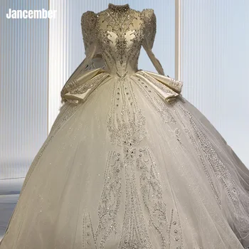 Jancember Высокий вырез Полные рукава Иллюзия Свадебные платья С открытой спиной Свадебное платье с пайетками для невесты 2023 Vestido Novia XS004
