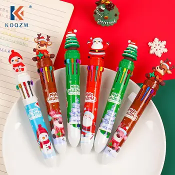 10 цветов Симпатичная рождественская шариковая ручка Kawaii Cartoon Santa Claus Gel Pens Для письма Школьные принадлежности Офисные аксессуары