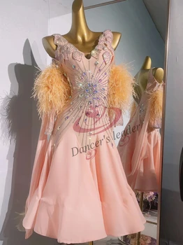 Латиноамериканские танцы Профессиональное платье Высококачественная изготовленная на заказ розовая большая юбка Ча-ча-ча Танго Женщины Взрослый Стандарт Сцена Профессиональная одежда