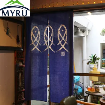MYRU Дверная занавеска в японском стиле, синие шторы, спальня, гостиная, ванная комната, кухня, занавеска, рыба, дверная занавеска