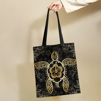 Yikeluo Женская холщовая сумка для покупок Золотая сумка из гибискуса Tribe Turtle Книги Женская хлопковая ткань Сумка через плечо Эко Сумка Tote