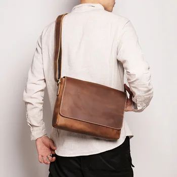 Натуральная кожа Повседневная повседневная сумка через плечо для мужчин Темно-коричневая винтажная сумка-мессенджер Мужские новые модные дизайнерские сумки-слинги