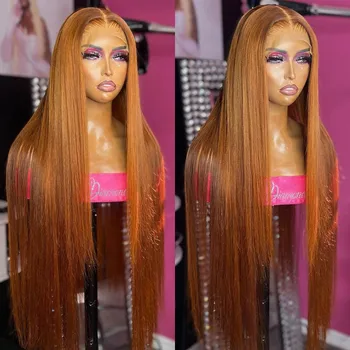  Рыжий оранжевый цвет 13x4 Кружевные передние парики из человеческих волос для женщин Бесклеевые бразильские 13x6 Имбирный прямой кружевной передний парик Человеческие волосы
