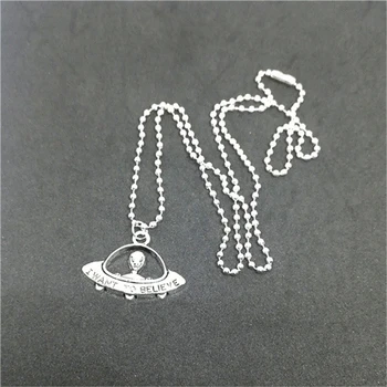 Ожерелье НЛО, Античное ожерелье серебряного цвета, Милое ожерелье, Простой кулон Инопланетные украшения