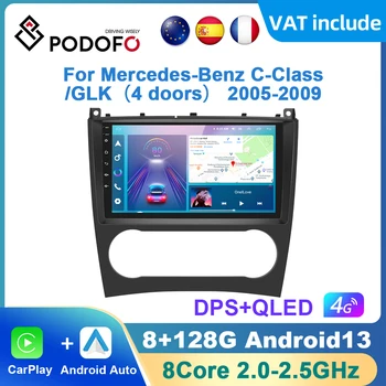 Podofo AI Voice Android Carplay Автомагнитола для Mercedes-Benz C-Class/GLK 4 двери 2005-2009 Android Auto 4G Multimedia GPS DSP