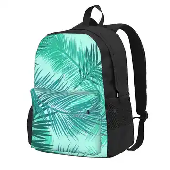 Принт пальмового листа, бирюзовый, бирюзовый и аква Сумка для ноутбука для путешествий Школьные сумки Пальмовый лист Тропические листья Пальмовый лист