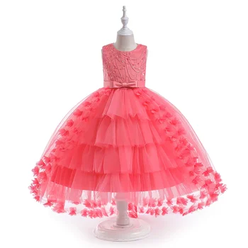 Платье для девочки-цветка Кованая ткань Длинное платье для девочки-цветка Платье принцессы Детское фортепианное выступление