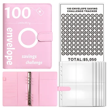 100 конвертов Saving Money Challenge Скоросшиватель, A5 Сберегательный скоросшиватель с наличными конвертами для планирования и сбережения розовый