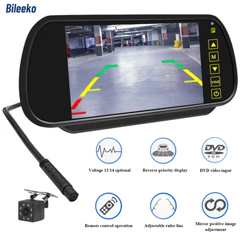 Bileeko 7-дюймовый монитор зеркала заднего вида с камерой Универсальный мониторинг транспортных средств Экран дисплея заднего вида Автомобильные запчасти