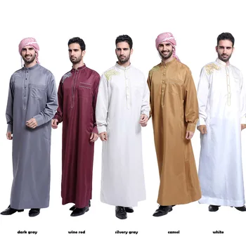 Мужчины Абая Ислам Мусульманин Галабия Арабский Дубай Турция Халат Стоя Шея Длинные рукава Ближний Восток Абая Мода Мужская одежда