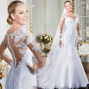 Fansmile Vestido De Noiva Винтажные кружевные свадебные платья русалки 2023 Большие размеры Свадебный тюль Mariage FSM-300M