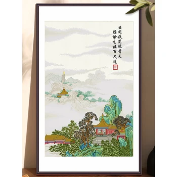 Наборы для вышивки крестом своими руками, пейзаж китайской классической живописи, горы, павильонный печатный холст, набор для вышивания