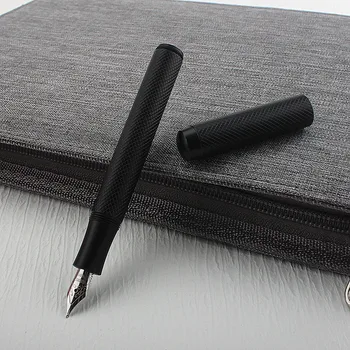 Портативная карманная ручка Изысканная черная металлическая перьевая ручка EF / F / изогнутый наконечник Красивая текстура дерева Чернильная ручка для делового офиса