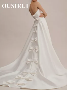 OUSIRUI 2024 Бант Белое свадебное платье с запахом и шеей Атласные складки Фрейлина Романтическая свадебная молния с открытой спиной Простой элегантный шлейф