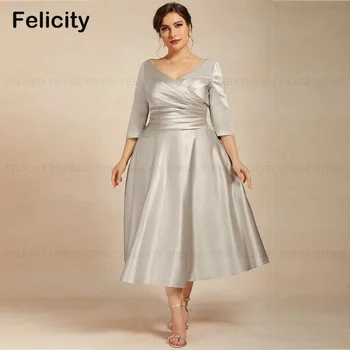 Plus Size Vestidos para Mujer Elegantes y Bonitos 2023 A-образный вырез Платье для матери невесты Атласные плиссированные свадебные платья