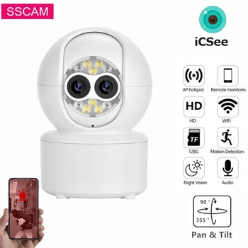 4MP Двойной экран WIFI камера ICSee Домашняя безопасность Аудио Видеонаблюдение Беспроводная внутренняя мини-камера Умный дом