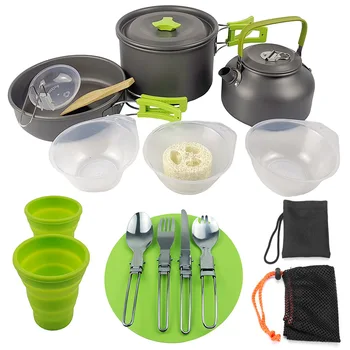 Портативный набор посуды для кемпинга, уличные кастрюли и сковородки, набор столовых приборов для чайника, экологически чистые принадлежности для приготовления пищи для лагеря на 2/3 человека, новый