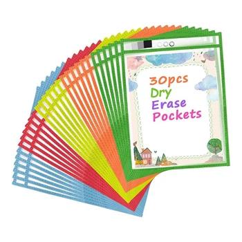 30 Piece Dry Erase Pocket Cover Многоразовые держатели билетов, как показано на рисунке Принадлежности для организации ПЭТ для школы