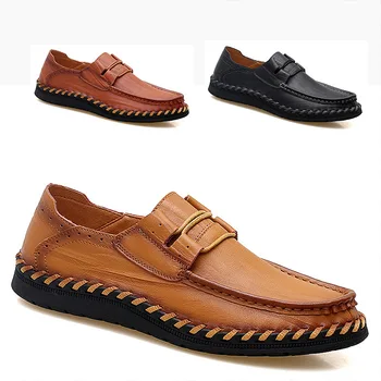 Кожаная обувь ручной работы 2021 Новая модная мужская повседневная обувь Бренд Дизайн Плоские Лоферы Обувь Для Мужчин Мужские лоферы