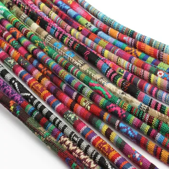 1 / 5 метра 6 мм Многоцветный хлопковый шнур ручной работы Круглая ткань Этническая веревка Текстильная обертка Шнуры для вышивки шнуры для изготовления браслетов своими руками