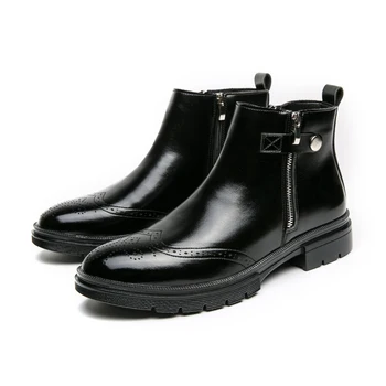 Мужские классические ботинки челси из натуральной кожи в стиле ретро Черные повседневные ботинки на толстой подошве Короткие ботинки в британском стиле Высокие ботинки