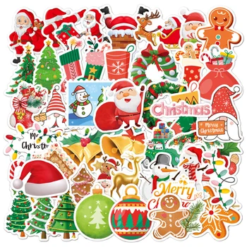 50/100Pcs Kawaii Красочная рождественская наклейка Санта-Клаус Снеговик Рождественская елка ноутбук скейтборд очень тонкий новогодний подарок наклейка