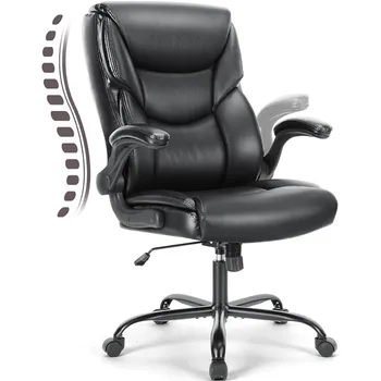 Executive Большие и высокие кожаные офисные офисные стулья Откидная поясничная опора, регулируемая высота, колеса, мягкая подкладка, черный