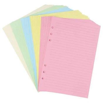 A5 Красочные перфорированные линейчатые вкладыши с 6 отверстиями для переплетчиков для органайзера, 5-цветная бумага для заполнения планировщика отдельных листов, 50 листов