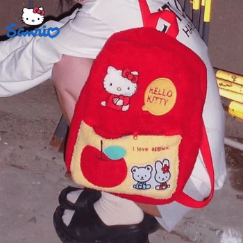 Sanrio Hello Kitty Мультяшный женский плюшевый рюкзак Y2k Preppy Kawaii Женская Красная Сумка Через Плечо Корейский Сладкий Высокий Рюкзак