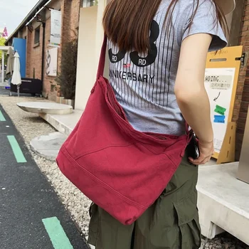  Студенческая повседневная холщовая сумка через плечо для женщин Большая емкость Однотонная дорожная сумка через плечо Корейская версия Девушка BookBag