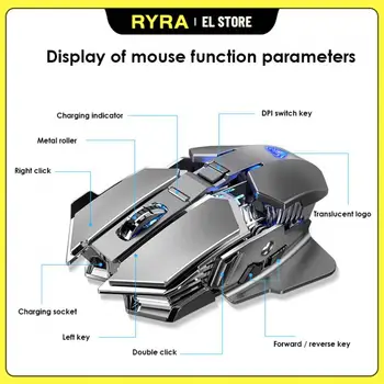 RYRA Металлическая беспроводная мышь 1600 DPI Перезаряжаемая фотоэлектрическая 2,4 ГГц 7 клавиш Беспроводная бесшумная мышь для ноутбука Офисные игры Без ограничений