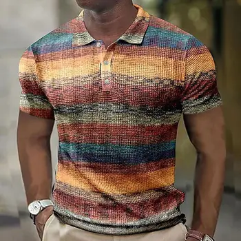 Винтажная мужская рубашка-поло Рубашки с 3D-принтом Повседневные топы с короткими рукавами Блузка Летняя одежда Футболки оверсайз Дышащие рубашки-поло