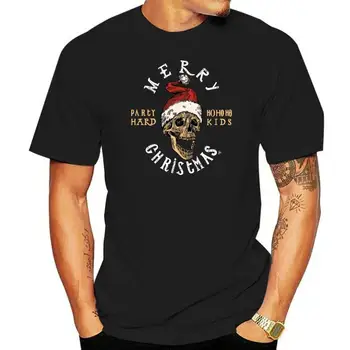 Новейшая мужская мода 2022 года Счастливого Рождества Череп Ношение Санта Шапка Хо Хо Хо Мужская футболка Горячая футболка Футболка
