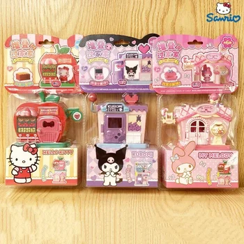 Дети Sanrio Hello Kitty Kuromi Cinnamoroll Игровой домик Игрушка Просмотр улиц Сращивание Сборка Штабелируемая модель Коллекция Детский подарок