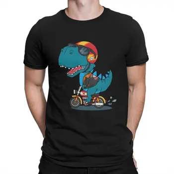 Забавная крутая байкерская футболка T-Rex Мужская футболка с круглым вырезом из чистого хлопка Экстремальные динозавры Футболка с коротким рукавом Летняя одежда