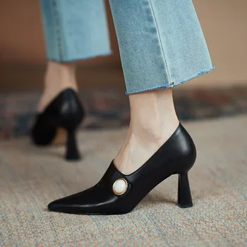 Женская мода светло-коричневая высококачественная обувь на каблуке для осени amp весна леди классическая комфортная стильная черная обувь женские каблуки