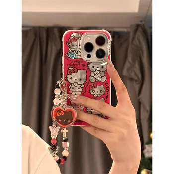 Kawaii Sanrio Аниме Hello Kitty TPU Чехол для телефона Симпатичный мультфильм Красный Hollow Out Прекрасный сладкий браслет рельефная живопись подарки для девочек
