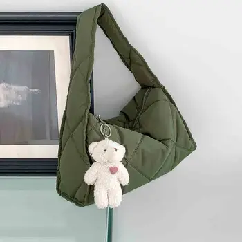 2024 Зимняя женская сумка на молнии Корейская нейлоновая вышивка Маленькие сумки Hobos Хлопчатобумажные подушечки Сшивание сумок через плечо Оптовая продажа