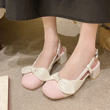 Женщины розовые босоножки на каблуке на среднем каблуке Обувь 2024 Летняя мода Сладкая вечеринка Туфли Обувь Новый Тренд Бренд Женское Платье Zapatos Cozy