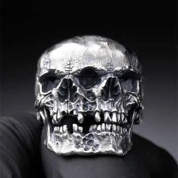 креативный уникальный готический мужской двойной головной череп кольцо 316L из нержавеющей стали кольца для мужчин скелет байкер вечеринка ювелирные изделия подарки для него