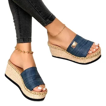Летние сандалии женские новые модные повседневные сандалии 2021 года носят сандалии с толстой подошвой из плетеной тесьмы из конопляной веревки