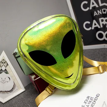Модный треугольник 3D Alien ET голова лицо дизайн сумка сообщение сумка через плечо сумка красочный лазерный рюкзак