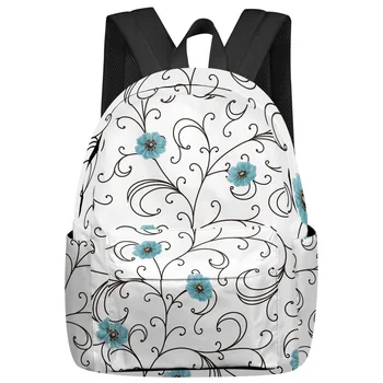Синий рюкзак с цветочным рисунком Школьные сумки для подростков Девочки Студенты Сумка для ноутбука Женский повседневный дорожный рюкзак