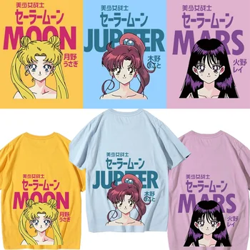 Sailor Moon Футболка Kino Makoto Hino Rei С коротким рукавом Свободный хлопок Ins Trend Женщина Студентка Сестра Платье Общежитие Девушка Платье