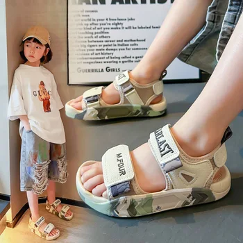 Детские сандалии Сандалии для мальчиков Baotou Anti Kick Toe Protection Sandals 2023 Summer New Camo Girls's Beach Shoes Большая детская повседневная обувь