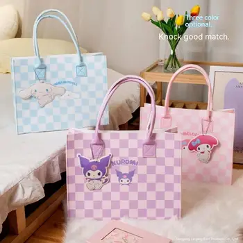 Войлочная сумка Sanrio Новый продукт Большая емкость Симпатичная мультяшная решетка Универсальная крестовая сумка-тоут Популярная сумка Подарки