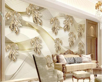  пользовательские фрески золотые листья простые линии креативные 3d стерео телевизор фон стена гостиная спальня ресторан отель обои