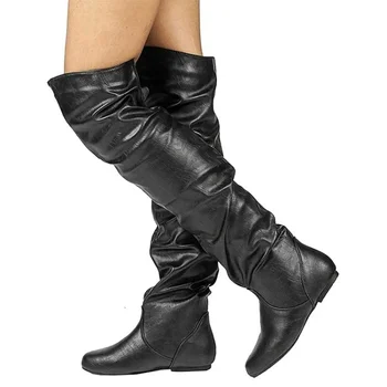 BLXQPYT Сапоги выше колена женские особенно большие 34-48 Осень-зима плюшевые теплые на плоском каблуке Модные повседневные меховые туфли женские bl3804